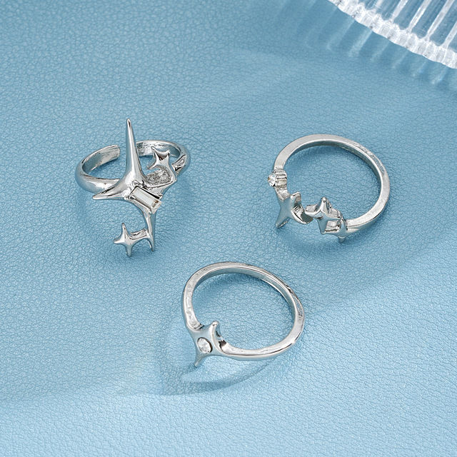Vintage Irregular Cross Star Open Ring for Women Men Punk Gothic Sliver Color Adjustable Couple Rings Y2K Egirl Jewelry Gift