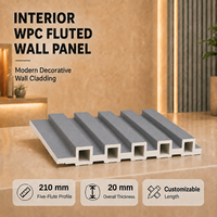 Panneau mural rainuré en WPC gris MORLENX, profil creux de 210 mm, revêtement intérieur pour la conception d'hôtels et de villas modernes