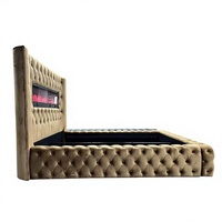 Cadre de lit King Size de luxe rembourré avec télécommande, cheminée et haut-parleurs pour la vente en gros de meubles de maison
