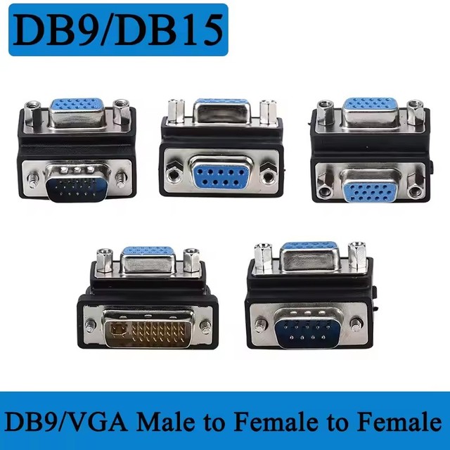 HD DB9 DB15 Male and Female Elbow VGA 15 Pin 9Pin Male to Female to Female Adapter Computer Monitor Signal Elbow VGA to DVI24+5