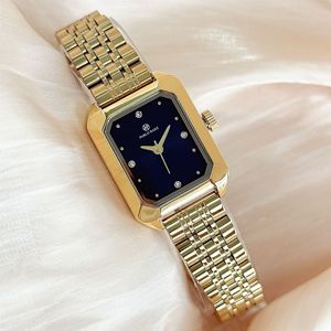 Gold small dial lady's square steel <b>bracelet</b> watch - luxurious and simple watch with rhinestone surface - Product Image 5