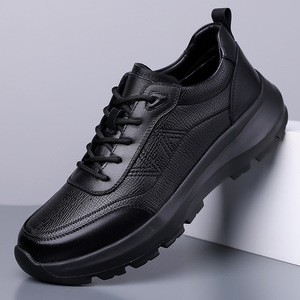 <b>Height</b> <b>Increasing</b> Men Leather Sneakers Round Toe Rubber Outsole Spring EVA Midsole Casual Walking <b>Shoes</b> - Product Image 1
