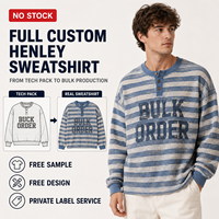 Sweat-shirt personnalisé avec logo pour homme, coupe oversize, en coton gaufré rayé, délavé à l'acide, effet vieilli, avec patte de boutonnage et imprimé lettres