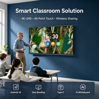 Tableau blanc interactif LCD 4K de 55/65 pouces, système double Android 15/Windows, montage mural, tableau blanc intelligent pour l'éducation et l'enseignement scolaire