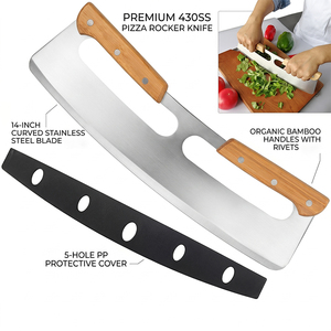 Utensile da Cucina, Tagliapizza in Legno Premium da 14 Pollici, Coltello per <span class=keywords><strong>Pizza</strong></span> in Acciaio Inossidabile - Product Image 1