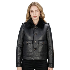 Veste Courte en Peau de Mouton Véritable pour Femme, Qualité Supérieure, Vente en Gros OEM, Manteau d'Hiver Personnalisé à Boutonnage Simple pour Dames - Product Image 2