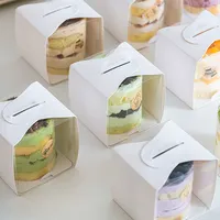 Boîte à gâteaux et biscuits personnalisée pour pâtisserie, boîte biodégradable avec poignée, carton ivoire, pelliculage mat, boîte carrée pour biscuits avec fenêtre