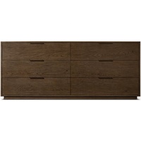 Commode RH Furniture haut de gamme en chêne à 6 tiroirs, commode à tiroirs de taille personnalisable, unité de rangement en bois dur naturel avec poignée en laiton de luxe