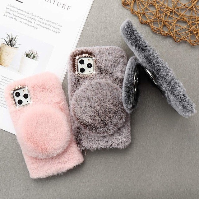 Winter Luxury Adorable Fluffy Plush Faux Rabbit Fur Waterproof 3 Colors Protective Mobile Phone Case for 13 Pro Max