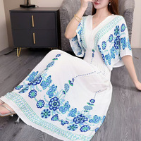 Robes vietnamiennes et thaïlandaises à manches courtes en coton et soie, col en V, style national