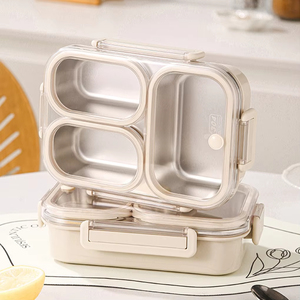 Portable 304 Stainless Steel Bento Lunch Box Microwave-Sealed 4/5 Compartment Food <strong>Container</strong> Set <strong>Plastic</strong> <strong>Lid</strong> for Kids Students - Product Image 1