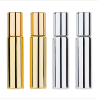Flacon à bille en verre plaqué or jaune et argent de luxe 5ml/10ml avec diffuseur en acier traité UV pour sérum de soin de la peau