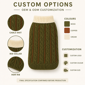 Knit Striped <b>Dog</b> Vest Olive Green with Cream Trim Classic Winter Pet <b>Clothes</b> for <b>Dogs</b> - Product Image 2