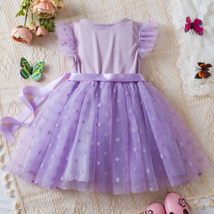 Vendita calda estiva Mini abito Casual da bambina con maniche volanti stampa a pois in pizzo per compleanno altre occasioni principessa - Product Image 3