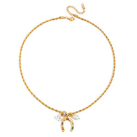 Collier Pendentif Signe Astrologique Fer à Cheval en Acier Inoxydable Plaqué Or 18K avec Pierres Précieuses Multicolores et Perle, Bijou Cadeau pour Usage Quotidien