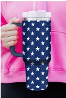 4 colores Día DE LA Independencia Estrellas y rayas 40oz Tumbler Bluing Stars and Stripes Print Handled Thermos Mugs