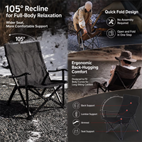Chaise de camping pliante avec accoudoirs, tissu Oxford 600D, siège léger pour l'extérieur, le jardin, la pêche, le pique-nique, la plage