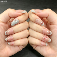 24 faux ongles à presser, motif cerise et fraise, avec pointe blanche française et nœud, forme amande moyenne, réutilisables, pour usage quotidien féminin