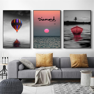 Toile imprimée de coucher de soleil de <span class=keywords><strong>bateau</strong></span> à Air chaud, affiche de décoration murale, peinture à l'huile sur toile, affiches imprimées, image d'art mural - Product Image 5