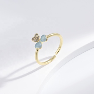 Bague ouverte simple en argent sterling 925 plaqué or 14 carats, motif trèfle, pour femme, style empilable, prix usine - Product Image 2