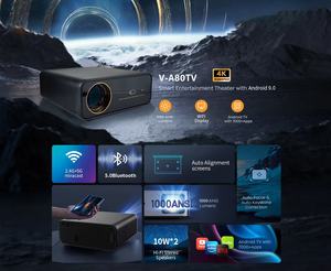 2025 nuovo prodotto A80 4k Video Android Smart Wifi miglior Cinema Mini proiettore portatile 1920x1080P 1000ANSI Home Theater - Product Image 2