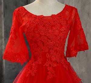 Robes <span class=keywords><strong>de</strong></span> demoiselle d'honneur courtes à manches courtes et col rond, couleur <span class=keywords><strong>blanc</strong></span>/rouge/gris/<span class=keywords><strong>champagne</strong></span> - Product Image 2