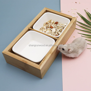 Cuencos de cerámica de madera de bambú para comida y agua, soporte alimentador de animales para mascotas pequeñas, hámster, conejillo de indias, <span class=keywords><strong>chinchilla</strong></span>, conejo - Product Image 5