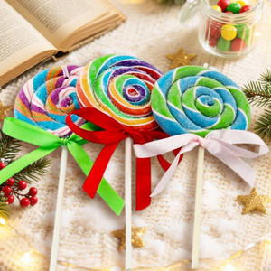 Vente en gros de sucettes arc-en-ciel spiralées scintillantes de Noël avec nœud pour décoration de fête des enfants - Product Image 1