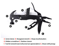 Outil multifonctionnel de haute qualité pour le camping en plein air, survie, pliable, corne de mouton, 15 en 1