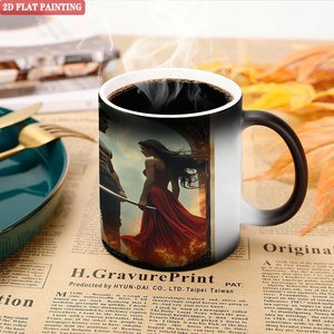 Taza de Café para la Hora del Té Matutino, Negra Esmerilada, 11 oz, Cerámica, Cambia de Color con el Calor, Taza Mágica - Product Image 5