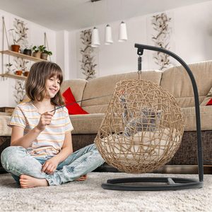 Modern Design Hanging Egg <b>Chair</b> Outdoor Seagrass Steel Pet Swing <b>Chair</b> PE Rattan Living Room Courtyard Park Hotel Use - Product Image 5