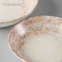 Ensemble d'assiettes en céramique à glaçure réactive craquelée TESSWANG, assiettes à dîner en porcelaine marron rustique moucheté pour restaurant et hôtel