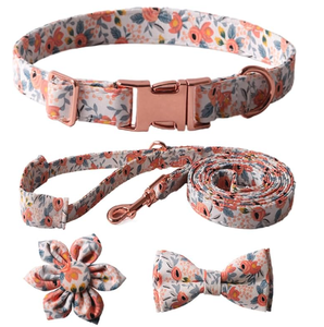Collar de perro de niña con hebilla de metal de tela de algodón Premium con patrón floral y logotipo personalizado con flor - Product Image 6