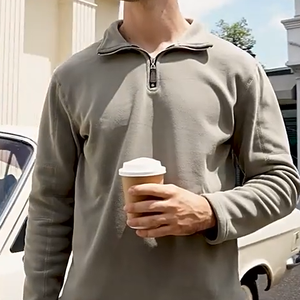 480 GSM Người Đàn Ông Của Giản Dị Thời Trang Dạo Phố Lông Cừu Áo Đứng Cổ Áo Có Thể Điều Chỉnh HEM Dây Kéo Thiết Kế In Kỹ Thuật Số Mùa Thu Polyester/Bông - Product Image 4