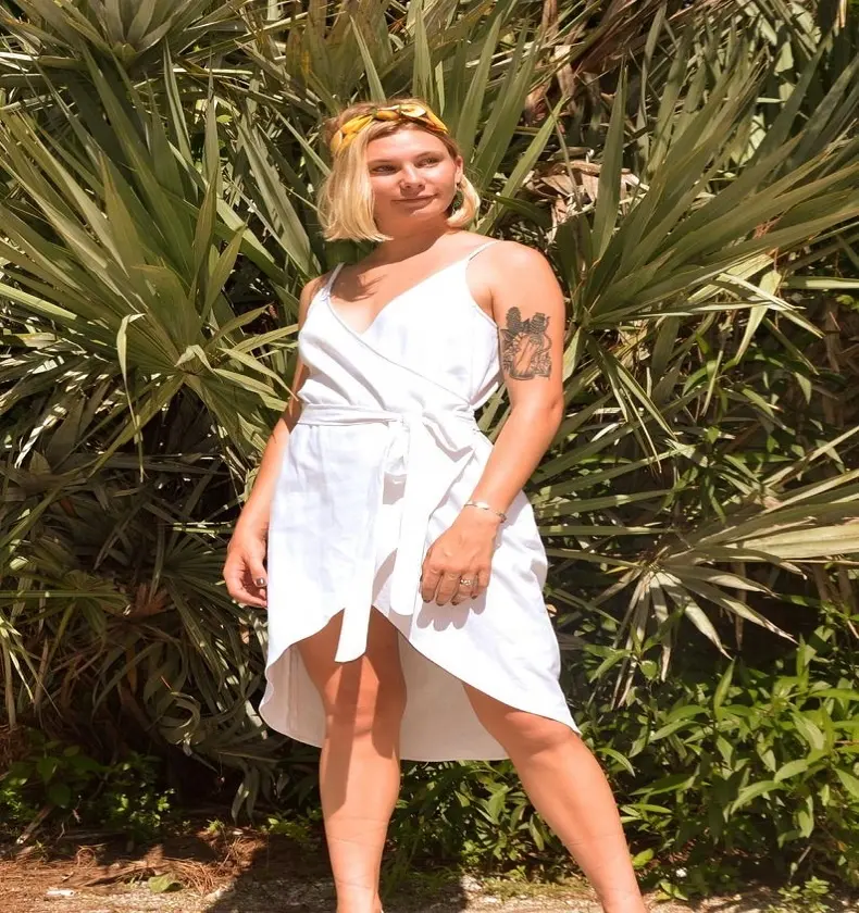 Exotische Stil Strand Tragen Frauen Leinen Lose Knie Länge Schöne Weiße Leinen Wrap Kleid Perfekte Strand Oder Resort Party Tragen kleid