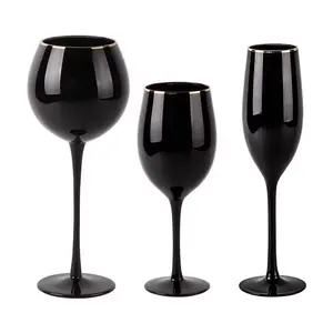 Grosir elegan gratis gagang panjang gelas Wine hitam pernikahan dicetak Selamat Ulang Tahun gelas anggur untuk pesta acara menyenangkan