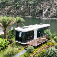 Capsule spatiale préfabriquée à vue panoramique, maison mobile de luxe moderne avec murs en verre, mini-maison modulaire pour complexe hôtelier, glamping, jardin