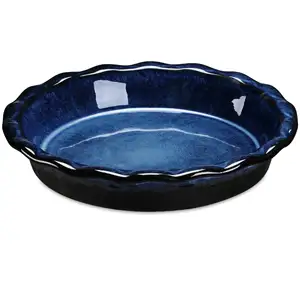 Custom logo shape Ceramic Round Baking Dish with Ruffled Edge Pie Pans Deep Dish Pie Pan for Baking
