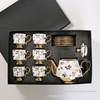 Service à café et thé de l'après-midi en céramique plaqué or électrolytique, 13 pièces, avec motif floral papillon, carafe à eau, coffret cadeau