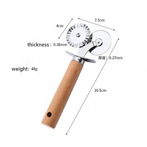 Two-Wheeled Wholesale Wood Stainless Steel Wheel Cheese Slicer Cutter With Wooden Handle Pizza Pastry <b>Roller</b> Knife - Product Image 2