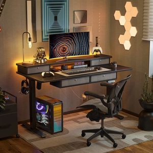 Новейший регулируемый по высоте стоящий стол с 4 выдвижными ящиками, компьютерная рабочая станция для домашнего офиса, Черная - Product Image 2