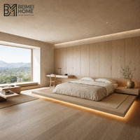 Lit plateforme Tatami Wabi-Sabi sur mesure avec armoire murale intégrée et bureau pour penthouse de luxe