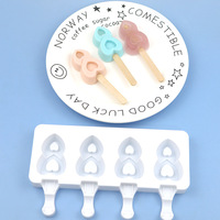 Moule à crème glacée en silicone de qualité alimentaire 4 cavités moule à glace lié au coeur outils de fabrication de glace à libération facile pour la création de gâteaux