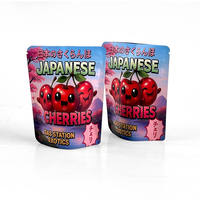 Staande zak voor kersenfruit, Kawaii-print, voedselveilig, met ritssluiting en afgeronde hoeken, voor verpakkingen van gedroogd fruit en snoep.