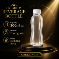 Bouteille en plastique transparente de 300 ml avec bouchon à vis pour boissons à emporter, jus, lait ou thé