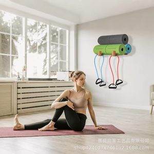 Wooden Yoga Mat Wall <b>Shelf</b> Wall Mounted Storage <b>Rack</b> For Yoga Equipment Lacquered Finish Punch Free Design - Product Image 3
