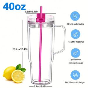 Gobelet en plastique réutilisable à double paroi avec poignée, grande capacité, personnalisable avec logo, pour smoothies, cocktails, bière, sodas, jus de fruits - Product Image 2