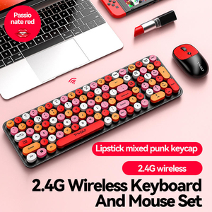 Milk Tea Multiple Color Slim Cute Round Button Office Wireless Keyboard and <b>Mouse</b> Combos Girls Keyboard for Computer - Product Image 5