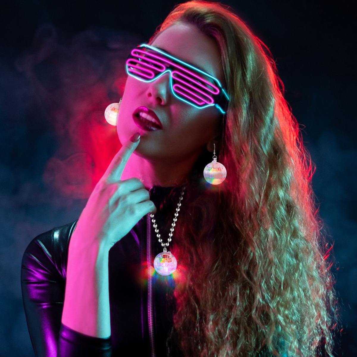 Disco Party Retro LED Disco Ball Necklaces Earrings Party Decorations  Nightclub Atmosphere Women Dance Favors Pendant, image size:1200x1200