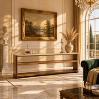 Table console basse de luxe à structure stable avec pieds courbés, base en bois massif et plateau en marbre, pour l'approvisionnement des villas et des gîtes